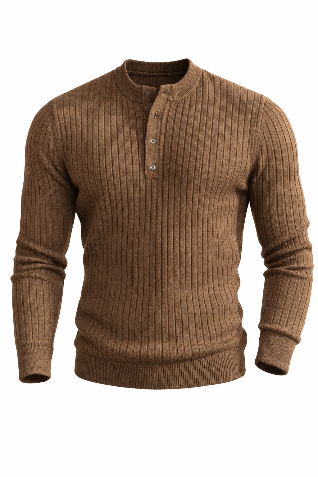 Button Detail Ribbed Long Sleeve Men's Knit Top