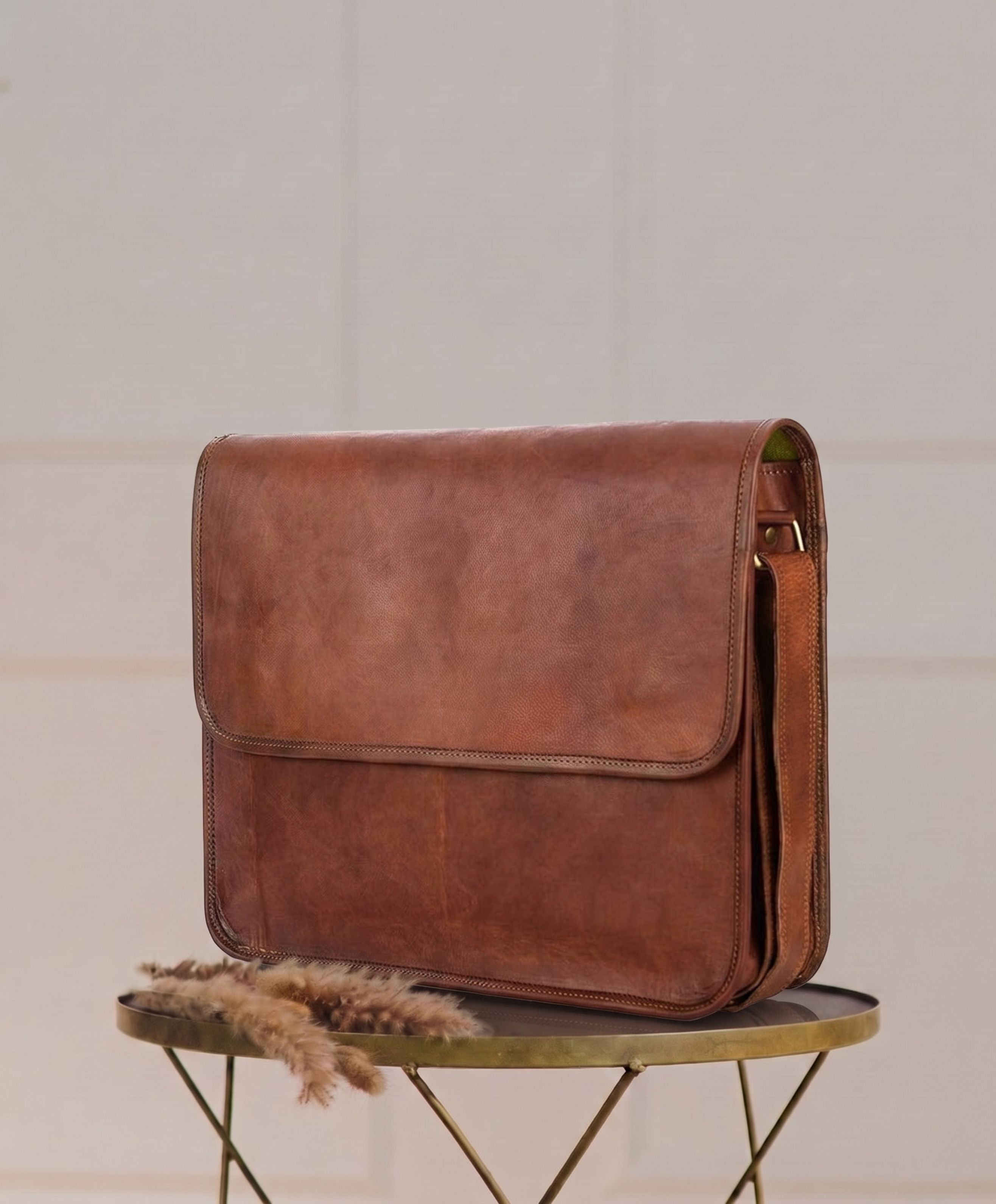 The Vintage Flap Messenger — Brown Leather